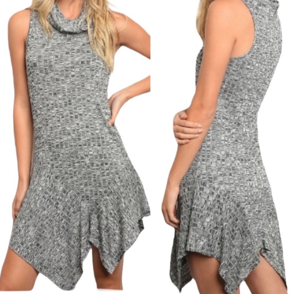 Charcoal Gray Black White Marble Turtleneck Dress